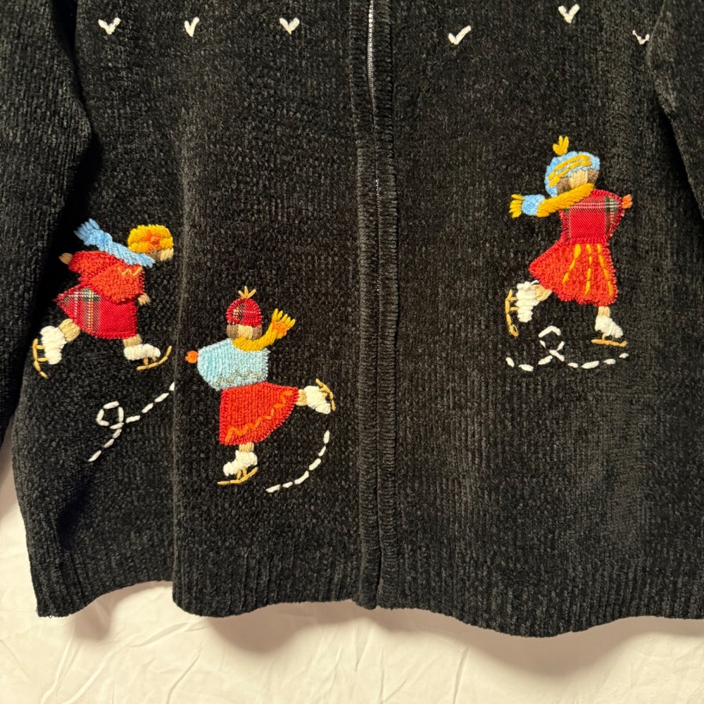 Vintage Alfred Dunner Embroidered Skater Zip Women's Holiday Cardigan M - Picture 3 of 5